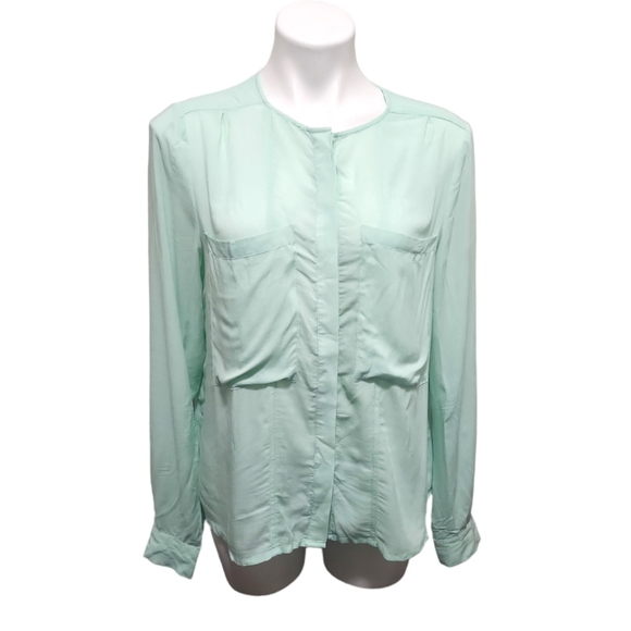 Anthropologie Maeve Clara Button Down Blouse In Cool Mint Green - Picture 2 of 5